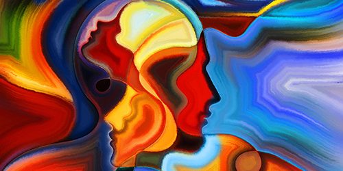Colors of the Mind series. Abstract arrangement of elements of human face, and colorful abstract shapes suitable as background for projects on mind, reason, thought, emotion and spirituality